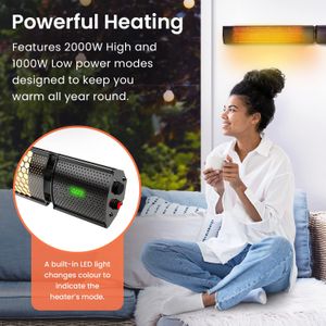 Pro Breeze Wall Mounted Halogen Infrared Patio Heater – Remote Control, 2 Heat Settings, Outdoor Electric