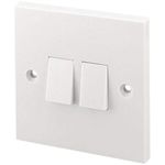 Mr Gadget's Solutions 2 GANG 2 WAY DOUBLE LIGHT SWITCH WHITE PLASTIC 10 AMP SINGLE PLATE