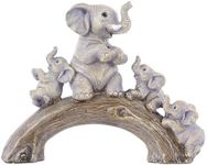 suruim Cute Elephant Statues - Good Luck Elephant and Her Three Children Playing on a Log Bridge for Living Room, Bedroom, Office Decor (Brown)