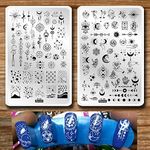 Starry Star Moon Design Stamping Plates Nail Art Kit 2pcs Galaxy Night Sky Large Nail Stamp Templates Space Planet Nail Stamper Plate Heart Sun Geometry Printing Nail Stencils Reusable Nail Art Tools