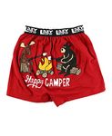 Lazy One Funny Animal Boxers, Novelty Boxer Shorts, Humorous Underwear, Gag Gifts for Men, Camping, Bear, Moose (Happy Camper, Medium)