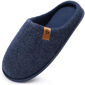 ONCAI Mens Scuff Slippers Cozy Memory Foam Knit Felt Warm House Shoes Slip On Indoor/Outdoor With Arch Surpport Dark Blue Size 15