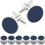 Dannyshi Cufflinks for Men and Tuxedo Shirt Studs Set with Gift Box Stainless Steel Cufflinks (Navy blue)