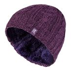 HEAT HOLDERS - Womens Thermal Fleece Lined Cable Knit Winter Beanie Hat 3.4 tog (One Size, Purple)