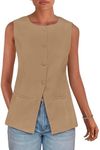 PRETTYGARDEN Women's Summer Suit Vest Tops 2025 Dressy Business Casual Sleeveless Button Down Trendy Fashion Blazer Waistcoat (Light Khaki,X-Large)