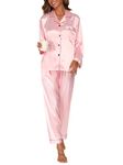 Reliwel Women's Pyjama Set Silk Satin Long Sleeve Button Down Ladies Pyjamas two Piece Silk Pjs for Women Sets Sleepwear Loungewear Nightwear for Fall Winter S-XXL Pink