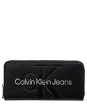 Calvin Klein Jeans Women's Sculpted Zip Around Mono K60K607634 Wallets, Black (Black/Metallic Logo), OS