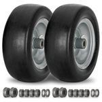 2 PCS 11x4.00-5" Flat Free Lawn Mower Tire on Wheel, 3/4" or 5/8" Bushing, 3.4"-4"-4.5-5" Centered Hub, Universal Fit Smooth Tread Tire for Zero Turn Lawn Mowers, with Universal Adapter Kit