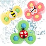 SUPER TOY 3 PC Spinning Fidget Sensory Baby Bathtub Bath Toys for Toddlers 1-3, Baby 6-12-18 Months Suction Cup Spinner Toy, Birthday Gifts for 1 Year Old and 2 Year Old Boys and Girls - Assorted