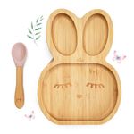 Tiggi Bamboo Baby Plate with Strong Suction from Ideal Toddler Plates and Suction Plates | Perfect for Baby Led Weaning (Rabbit, Pink)