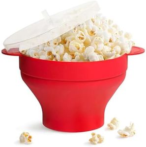 Kuber Industries Silicone Microwave Popcorn Popper | Silicone Popcorn Maker | Foldable Silicone Popcorn Bucket | Popcorn Bowl | Collapsible Bowl With Lid | Red