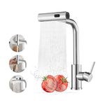 Waterfall Kitchen Taps with Pull Out Spray, Stainless Steel Kitchen Sink Taps, 3 Function Kitchen Mixer Tap with Pull Down Sprayer, 360°Swivel Single Lever Kitchen Faucet for Bar or Kitchen（G1/2 UK