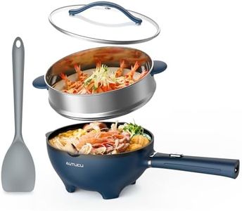 AUTUCU Electric Hot Pot 3L with Steamer | Nonstick Electric Wok Frying Pan with 3 Adjustable Temps, 1200W for Ramen, Soup | Dorm, Office, Home (Silicone Spatula Included)