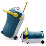 Lifelong Cuppy 2-in-1 Trolley Bag & RideOn Kids Car for 1-6 Years | Ride On Toy with Music & Pull Rod | 360° Rotating & Sparkling Light Wheels,Teal,White