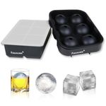 FSDUALWIN Ice Cube Tray 2 Pack, Sphere Round Ice Ball Maker & Large Square Ice Cube Mold for Chilling Bourbon Whiskey, Cocktail, Beverages and More (Black)