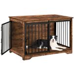 Hzuaneri Dog Crate Furniture, 100cm Double Door Dog Crate with Barn Door, Dog Kennel Indoor, End Side Table Wooden Dog Crates for Small Medium Large Dog, Anti-Chew Anti-Escape, Rustic Brown