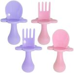 Grabease Baby Spoons Baby Led Weaning Supplies Toddler Forks Baby Feeding, BPA-Free & Phthalate-Free for Baby & Toddler, 2 Sets, Blush and Lavender