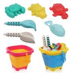 Beach Sand Toys Set for Kids Toddlers, Outdoor Beach Toys and Sandbox Toys with 2 Collapsible Beach Buckets, Sand Molds and Spade Set, Travel Summer Beach Toys for Toddler Kid Children Boys Girls