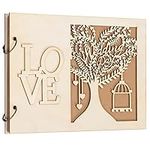 WEDNOK Wedding Guest Photo Album Book,Wooden Engagement Scrapbook,Personalised DIY Wedding Memory Book with Couple's Photo Slot,Album Organiser Anniversary Keepsake for Wedding (40 Pages)