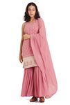 SHOPPING QUEEN Women's Georgette Embroidered Kurta Sharara Set with Dupatta (A510_Flamingo Pink_XL)