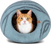 MEOWFIA Cat Bed Cave Premium Felt - Handmade 100% Merino Wool Bed for Cats and Kittens (Light Shades) (Large, Aquamarine)