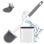 Toilet Brush, Zeskuu Silicone Toilet Brush and Holder Set with Flexible Bristles No-Slip Silicone Handle & Anti-drip Holder, Silicone Toilet Brush with Quick Drying Holder Set