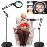 NZQXJXZ 30X 10X Large Magnifying Glass with Light and Stand, 2-in-1 Floor Magnifying Lamp with 36 Adjustable Brightness LEDs, 3 Color Modes Lighted Magnifier for Close Work, Sewing, Crafts, Hobbies