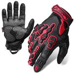 Zune Lotoo Tactical Gloves for Men, Touchscreen Motorcycle Gloves Padded Finger Impact Protection, Red Leather Safety Work Gloves Cut Resistant for Paintball Airsoft Gear Range Skeleton Women Large