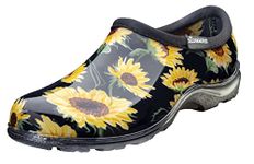 Sloggers Original Waterproof Rain and Garden Shoe for Women– Outdoor Slip-On Garden Clog - Made in The USA with Premium Comfort Insole and Arch Support, Sunflower Print Black, 6 UK