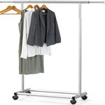 Simple Houseware Standard Rod Garment Rack - Extendable Single Rail Rolling Clothing Organizer for Bedroom, Laundry, Living Room, Silver
