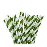 Green & White Striped Paper Drinking Straws, 6mm Diameter, Wholesale Prices, Biodegradable (100)