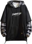 GURUNVANI Japan Style Patchwork Hoodies Men Characters Streetwear Hoodie Men Sweatshirt, Black801, Small