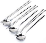 3 Sets of Korean Stainless Steel Spoons and Chopsticks, Reusable Metal Falt and Square Long Handle Chopstix Spoon Set