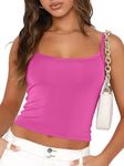 Trendy Queen Womens Spaghetti Strap Tank Tops Adjustable Cute Camisole Going Out Crop Tops Summer Clothes, HotPink, S