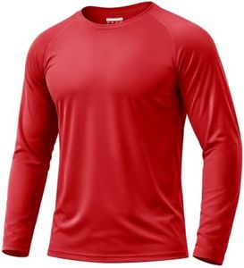 Boladeci Mens Summer Shirt UPF 50+ UV Protection Sun Shirts Long Sleeve Clothing SPF Plain Athletic Swimming Tee T-Shirts Rash Guard Red 2XL