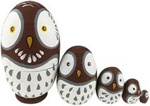 Winterworm Cute Egg Shape Animal Theme Handmade Wooden Russian Nesting Dolls Matryoshka Dolls Set 5 Pieces for Kids Toy Birthday Christmas Easter Gift Home Decoration-Owl