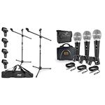 PylePro PMKSKT35 Universal Tripod Microphone Stand Kit (Set of 2) + Pyle 3 Piece Professional Dynamic Microphone Kit (PDMICKT34)