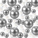 150 PCS Pearl for Vase Filler Pearls Bead 8000 Transparent Water Gels No Hole Makeup Beads Brush Holder Assorted Round Faux Wedding Home Table Decor, 8/14/20 mm (Silver Grey)