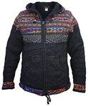 Gheri Snowflake Winter Double Knitted Hand Made Nepalese Jacket Hoodie Fair Isle Jazzy Charcoal Medium