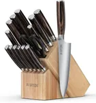 Yatoshi 15 Piece Knife Block Set - Pro Kitchen Knife Set Ultra Sharp High Carbon Stainless Steel with Ergonomic Handle