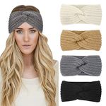 4 Packs Winter Headbands for Women's Hair Twist Knitted Ear Warmer Headband Soft Elastic Head Bands Hair Wrap Girls Workout Skiing Running