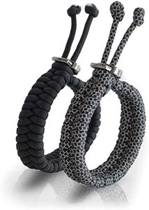 The Friendly Swede Set of 2 Fish Tail Paracord Bracelets with Metal Clasp, Survival Bracelets, Paracord Bracelets for Men, Rope Bracelets - Adjustable Size - Black + Reflective - Fits 7"-8.5" Wrists