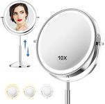 Large 9" Professional Lighted Makeup Mirror - Height & Brightness Adjustable, Rechargeable 2-Sided 1x/10x Magnifying HD Brighter Mirror- 88 Surgical-grade LEDs, 3 Colors Dimmable, 360° Swivel (Chrome)