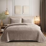 SHALALA Velvet Quilt Queen Size,Striped Bedding Set,Lightweight Velvet Comforter,Luxurious Suede Bedspread and Coverlet with Soft Brushed Microfiber Back for All Season(Light Taupe,Full/Queen)