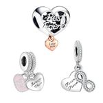 Doyafer 925 Sterling Silver Family Best Friend Heart Love String Charm Bracelet Women's Bead Charm Pendant Birthday Jewelry Gift 3-pack