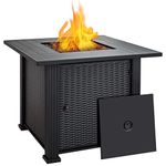 Propane Fire Table, thermomate 30 Inch Wicker & Rattan Square Fire Pit Table with Lava Stone, 50,000 BTU Outdoor Dining Gas Fire Table with Lid for Outside Patio, Garden and Backyard, ETL Certified