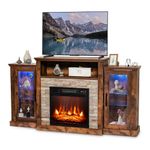 RELAX4LIFE Electric Fireplace TV Stand - Entertainment Center w/18’’ Fireplace Heater, LED Lights, APP & Remote Control, TV Console Table for Living Room, Electric Fireplace with Mantel (Brown)