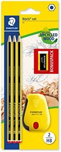 STAEDTLER 120 SBK3P2 Noris Edición Limitada Feliz Aniversario - Blister con 3 lápices de grafito Noris HB de Grafito, Afilalápices con depósito Noris + GRATIS goma de borrar Noris
