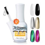 U-Shinein Top Coat for Chrome Nail Polish and Metallic Painting Gel, No Wipe Top Gel Polish for Metallic Gel Nail Polish, Chrome Nail Powder, Mirror Nail Gel, High Shine Mirror Chrome Effect，15ml