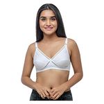 Lovable Women's Cotton Lace Bra with Embroidered Design Unpadded Wire-Free Full Coverage Seamed See-Through X-shaped Breathable Soft Bra (White_Size-38B) L0296